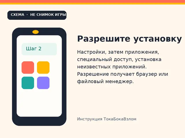Схема шага 2: разрешить установку неизвестных приложений. Рисунок инструкции, не снимок системы Android.